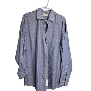 Stafford Blue Pinstriped Dress Shirt Cuff 16 1/2-32 Business Classic